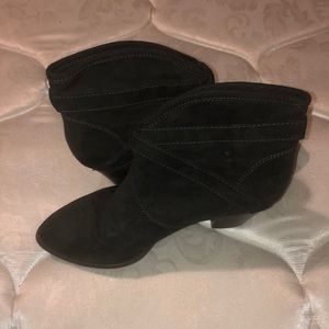 black buckle-over booties